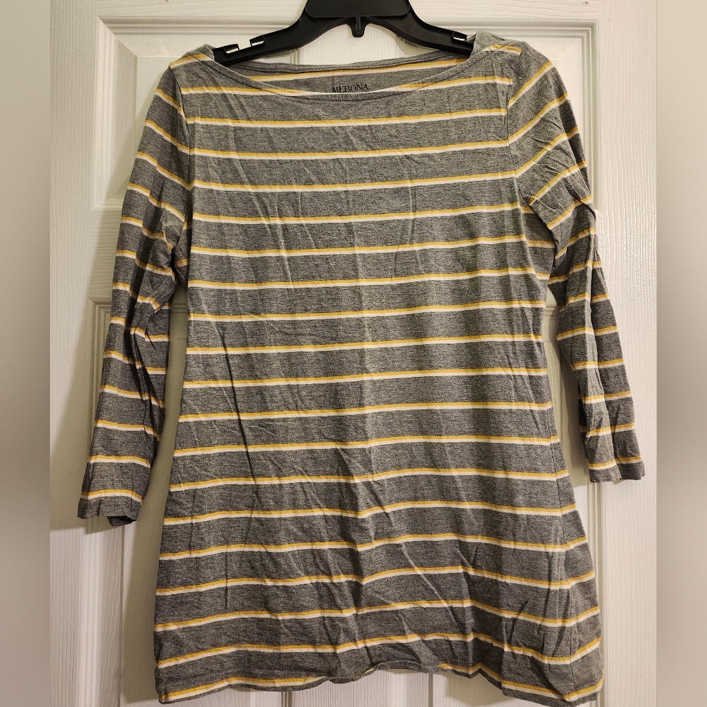 Merona Gray and Yellow Striped Long Sleeve Shirt Size M